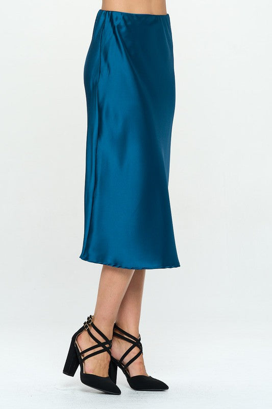 Made in USA Solid Satin Midi Skirt