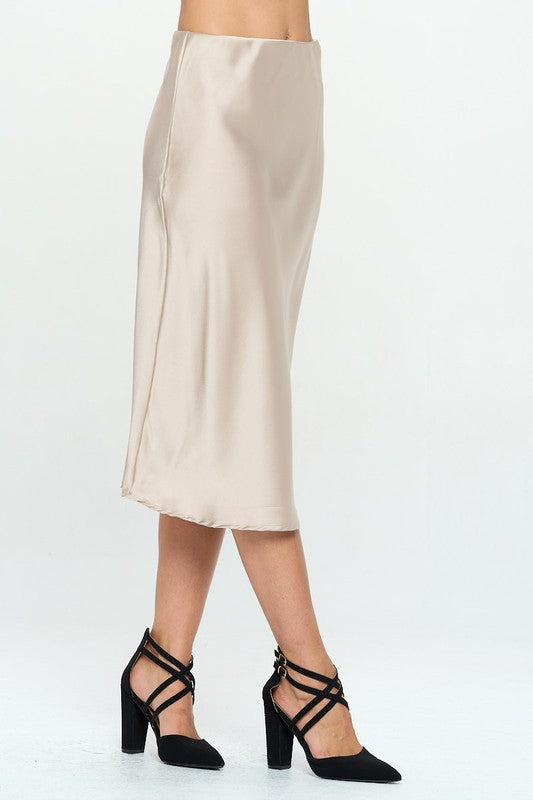 Made in USA Solid Satin Midi Skirt