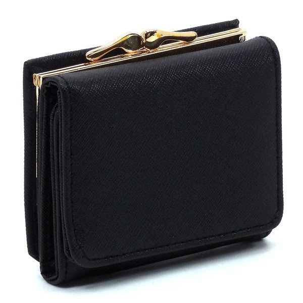 Saffiano Kiss Lock Tri-fold Wallet