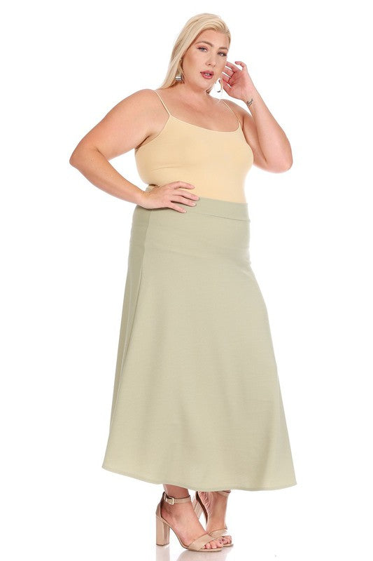 Plus size, solid, high waisted, A-line, midi skirt