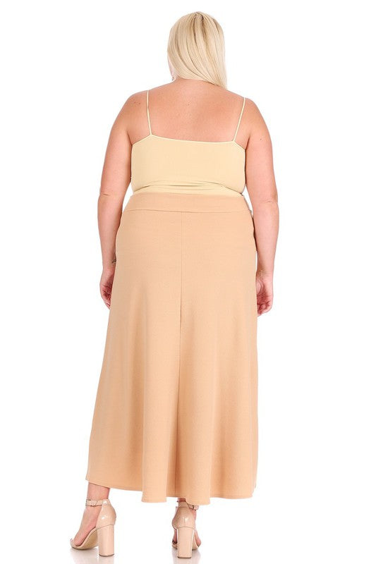 Plus size, solid, high waisted, A-line, midi skirt