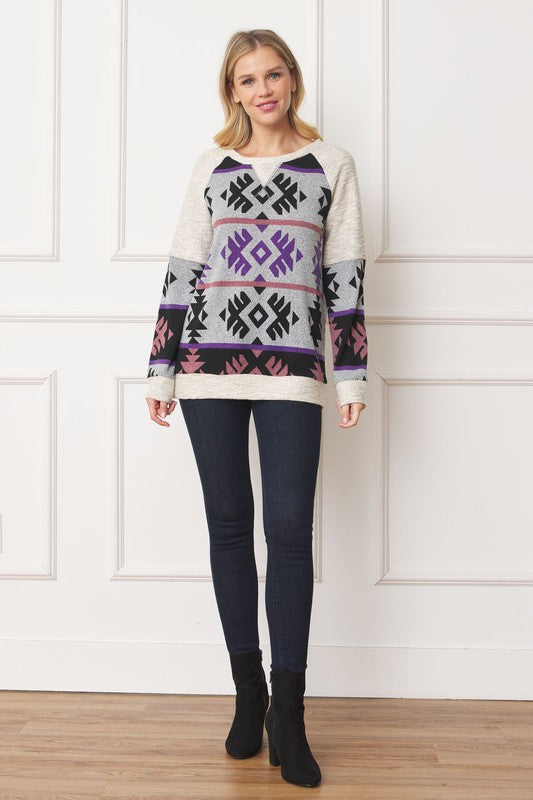 V Stitch Tribal Contrast Tunic