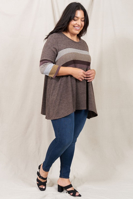 Plus Knit Stripe Panel A Line Tunic