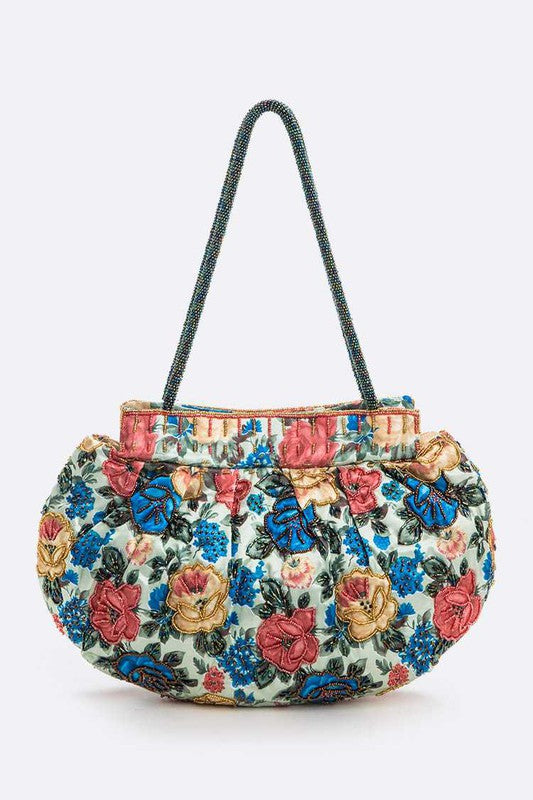 Flower Seed Beads Embellished Soft Shoulder Bag