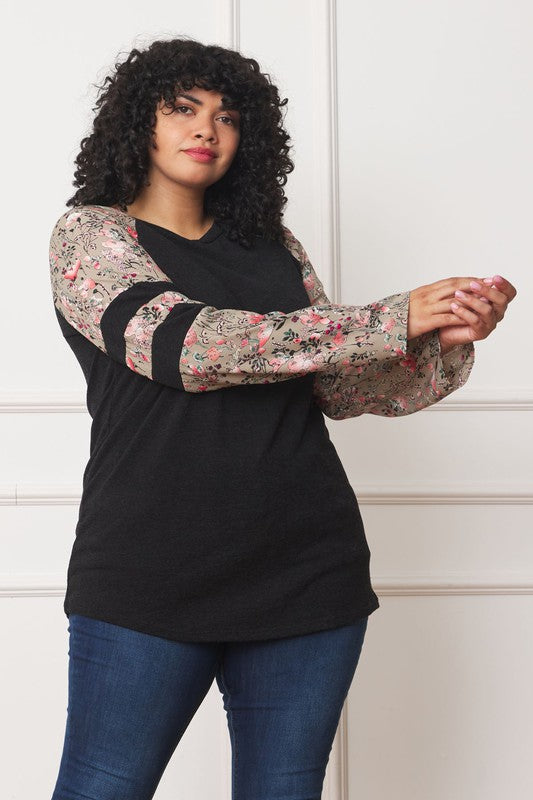 Plus Floral Color Block Sleeve Tunic