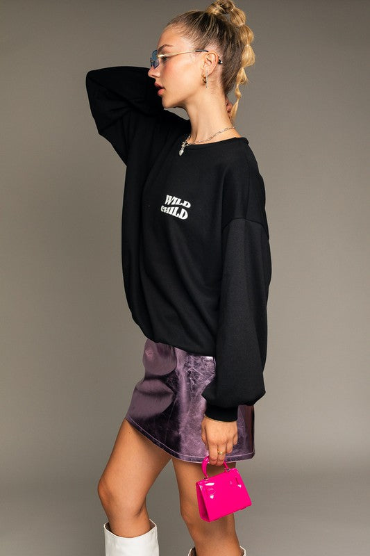 Long Sleeve Oversized Wild Child Graphic Pullover