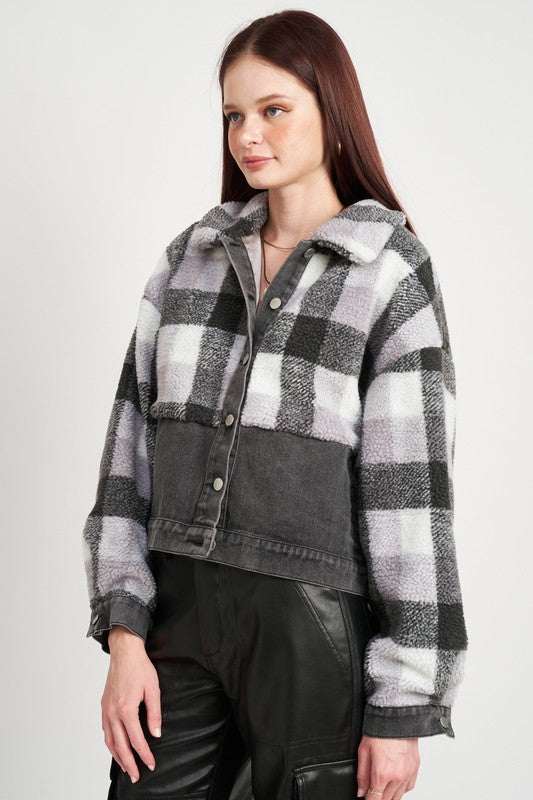 FLEECE WITH DENIM PLAID JACKET