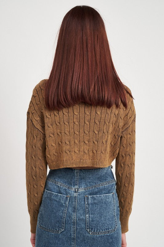 TURTLE NECK CABLE KNIT CROP TOP