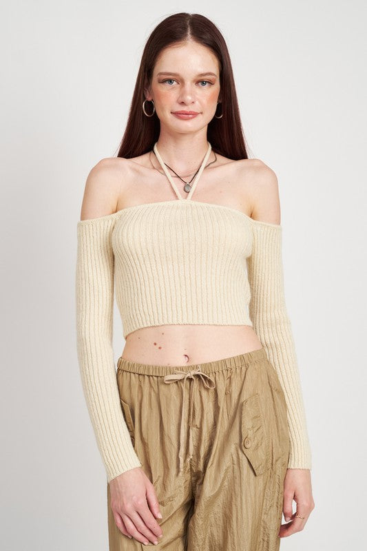 OFF THE SHOULDER CROPPED KNIT TOP