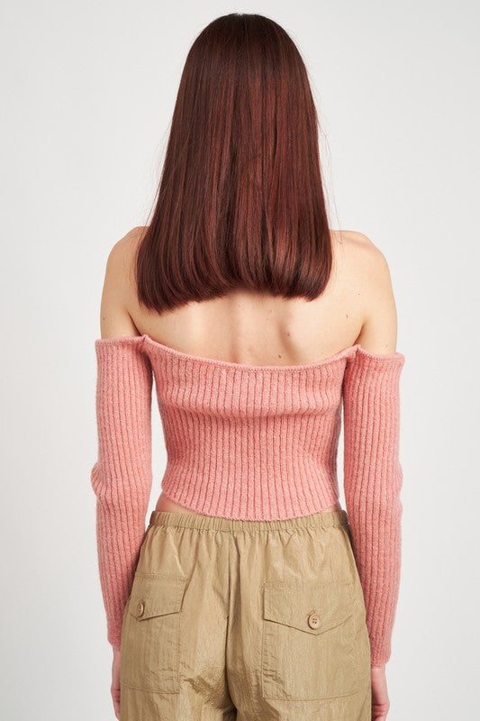 OFF THE SHOULDER CROPPED KNIT TOP