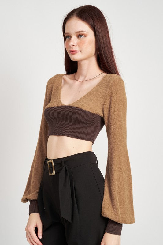 CONTRAST KNIT RIB CROPPED TOP