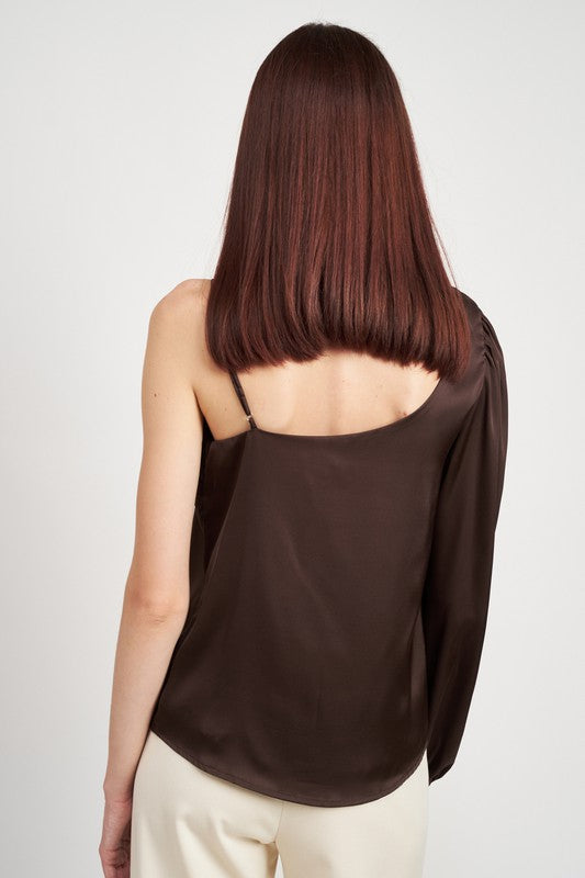 ONE SHOULDER BLOUSE WITH SPAGHETTI STRAP