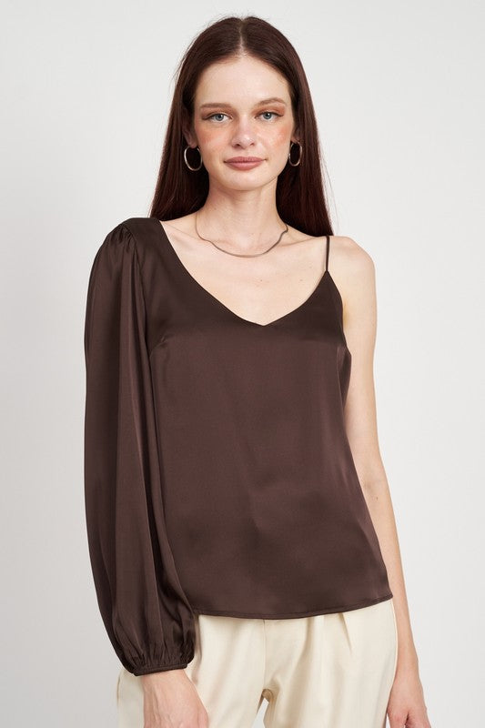 ONE SHOULDER BLOUSE WITH SPAGHETTI STRAP