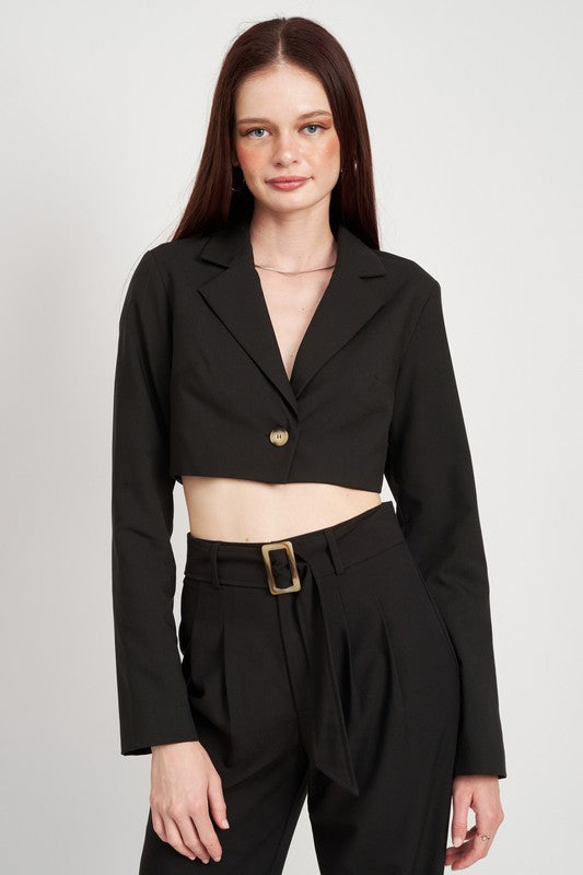 CROPPED JACKET WITH SHIRRED DETAIL