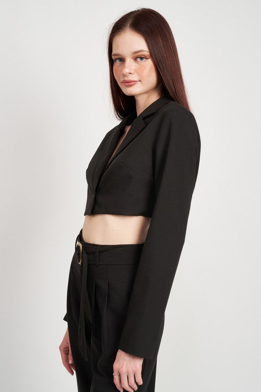 CROPPED JACKET WITH SHIRRED DETAIL