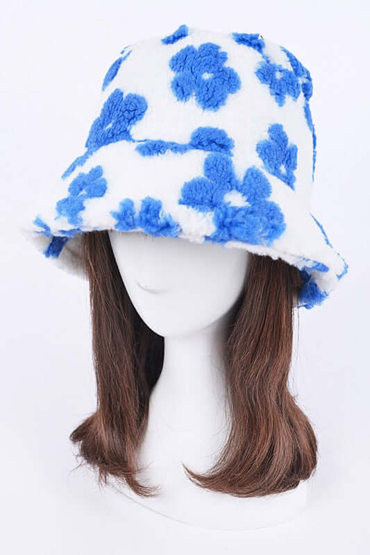 Flower Printed Faux Fur Bucket Hat