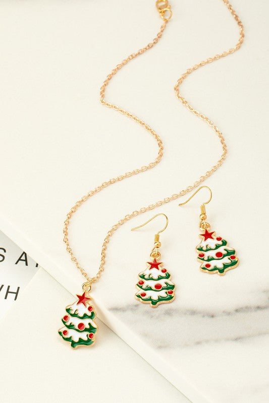 CHIRSTAMS TREE NECKLACE AND EARRINGS SET