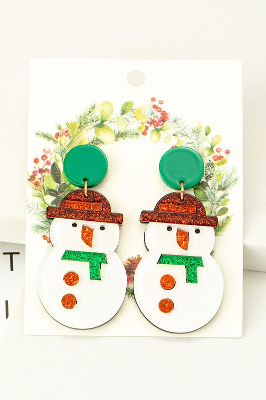 ACRYLIC SNOWMAN EARRINGS