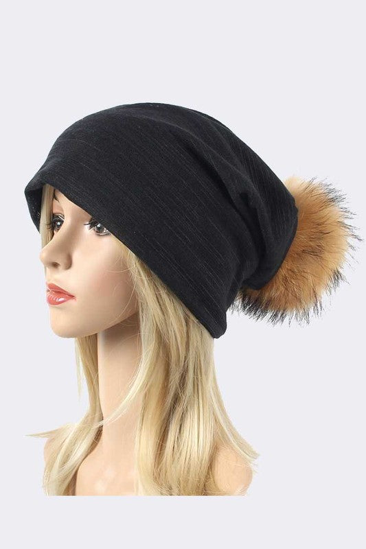 Faux Fur Cotton Slouchy Beanie