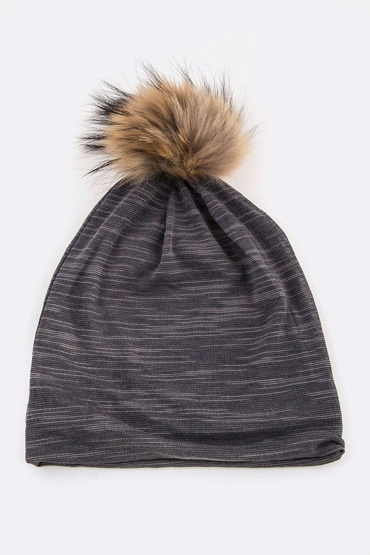 Faux Fur Cotton Slouchy Beanie