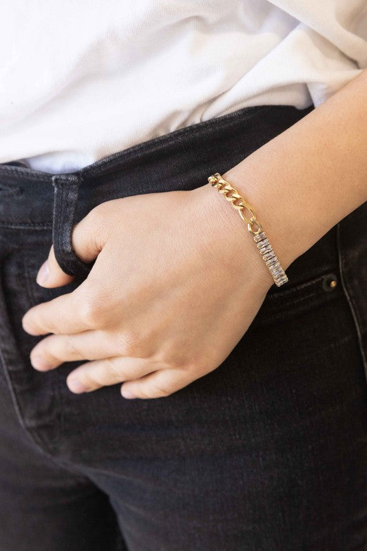 Dual Chain and Baguette Stone Bracelet