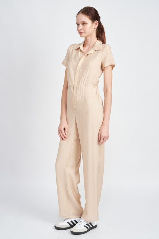 SHORT SLEEVE JUMPSUIT WITH OPEN BACK