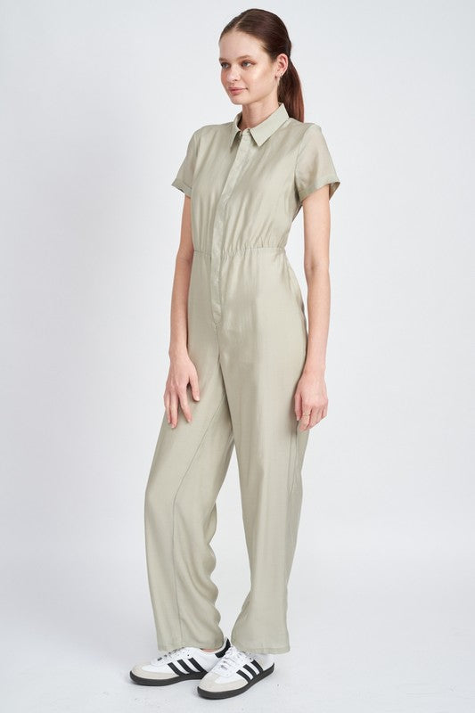 SHORT SLEEVE JUMPSUIT WITH OPEN BACK