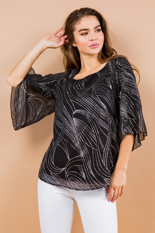 Glittered Print Woven Blouse