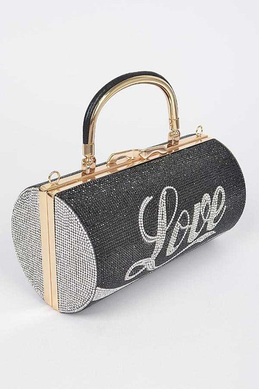 LOVE Rhinestone Convertible Box Clutch