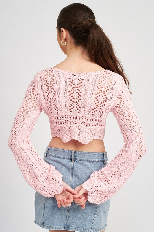 CROCHET CROPPED TOP WITH FRONT TIE