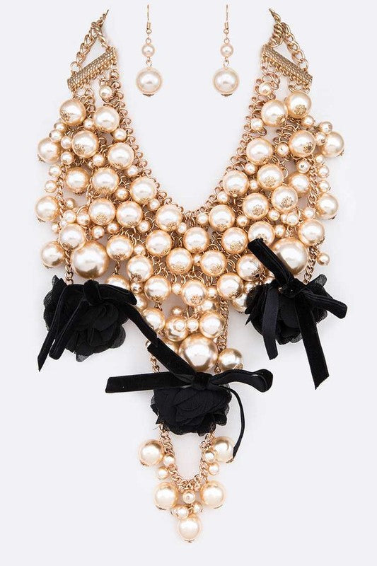 Statement Fringe Pearl Necklace Set