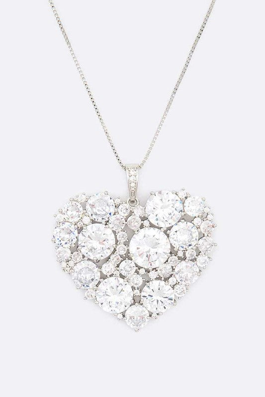 Cubic Zirconia Large Heart Pendant Necklace