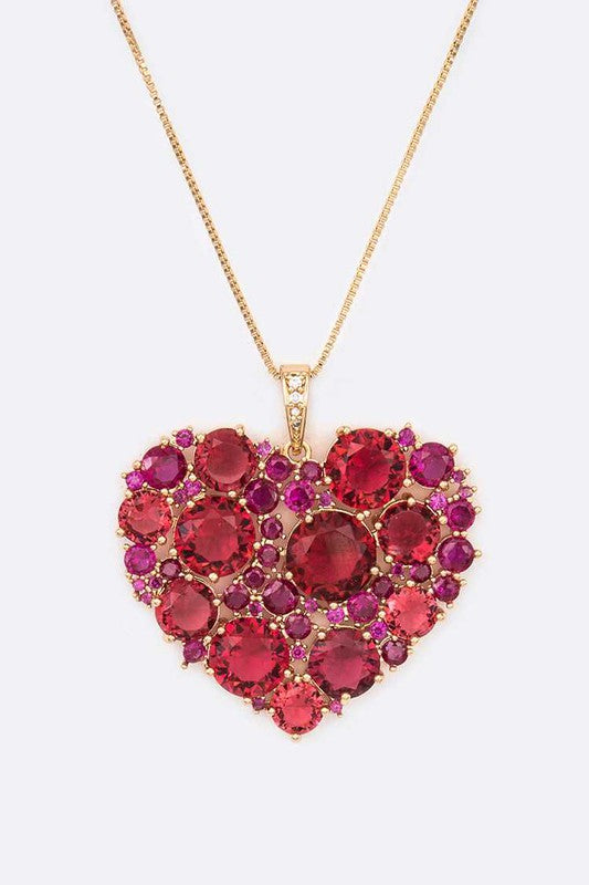 Cubic Zirconia Large Heart Pendant Necklace