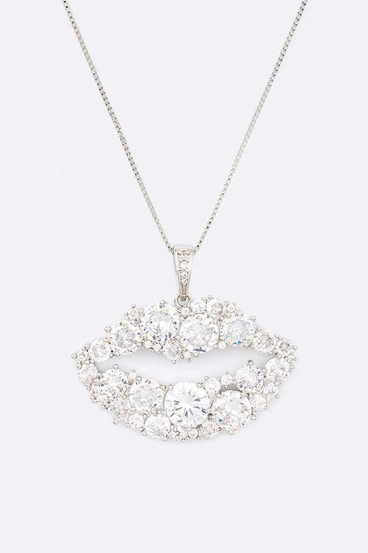 Cubic Zirconia Kiss Lips Pendant Necklace