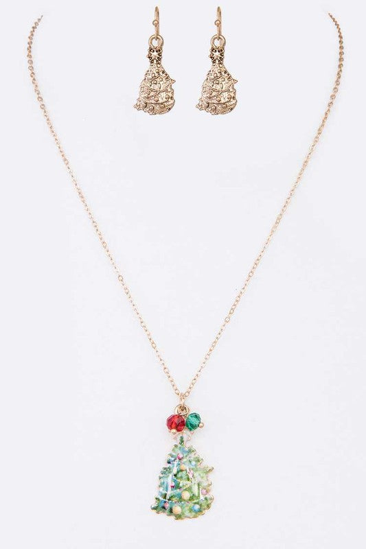 Christmas Tree Pendant Necklace Set