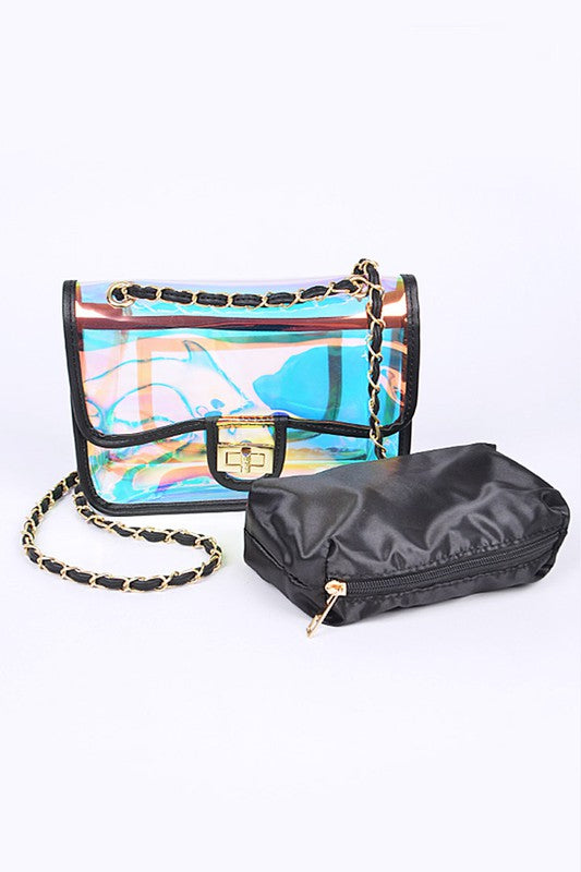 Holographic Vinyl Soft Clutch with Inner Pouch