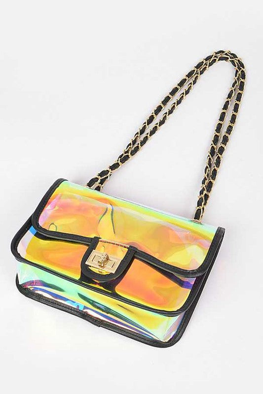 Holographic Vinyl Soft Clutch with Inner Pouch