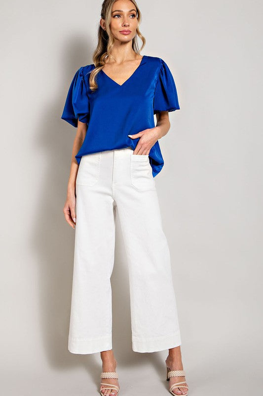 V-Neck Puff Sleeve Blouse Top