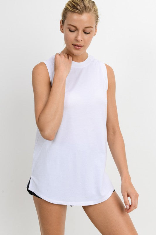 Notched Sleeveless Flowy Tank Top