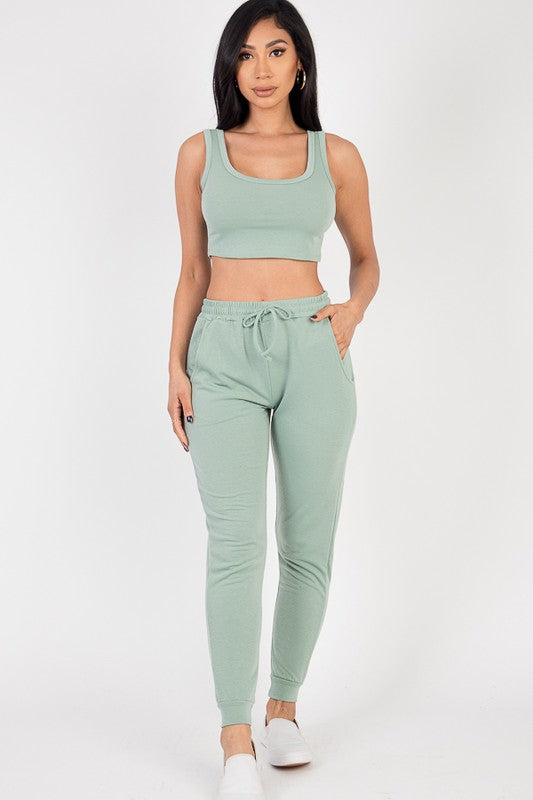 French Terry Cropped Tank Top & Joggers Set