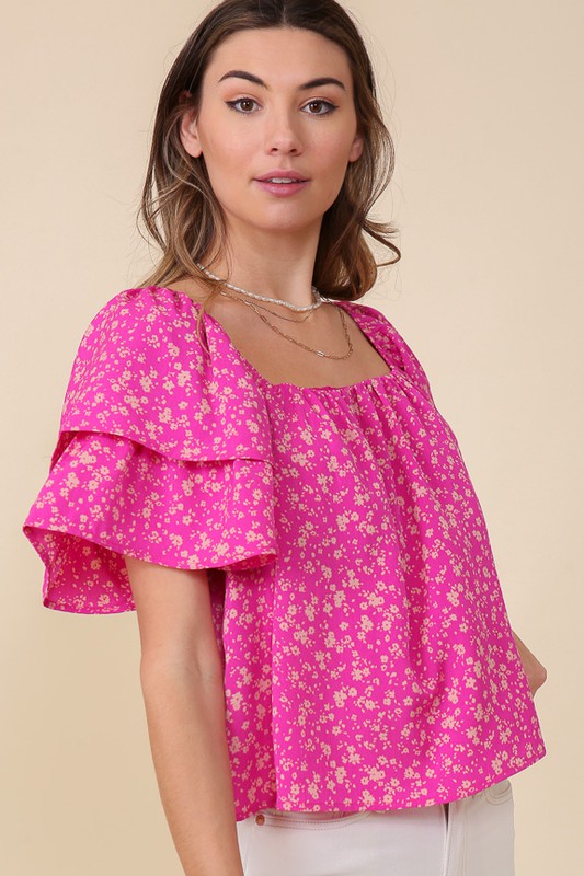 Smocked Square Neck Floral Blouse With Open back