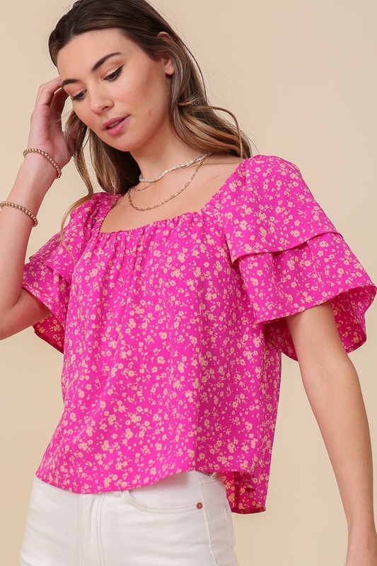 Smocked Square Neck Floral Blouse With Open back