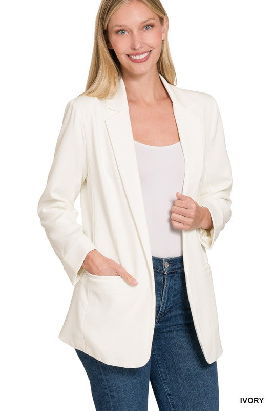 Woven Long Sleeve Open Front Classic Blazer