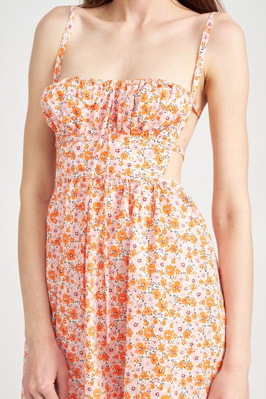 SPAGHETTI STRAP FLORAL MIDI DRESS