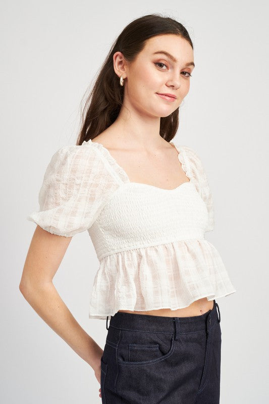 SMOCKED BABYDOLL TOP