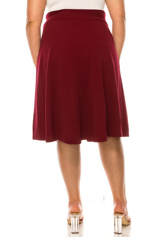 Plus size, solid, A-line, knee length skirt