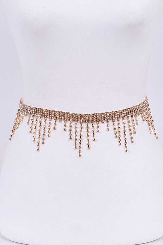 Rhinestone Fringe Chain Belt