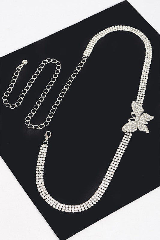 Rhinestone Butterfly Chain Belt