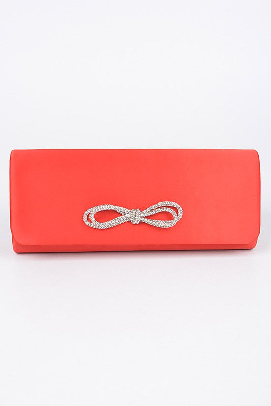 Rhinestone Bow Satin Clutch Bag