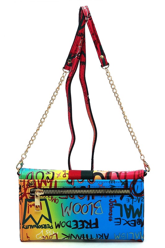 Queen Bee Stripe Graffiti Crossbody Clutch Wallet